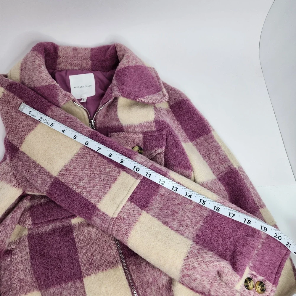 Avec‎ Les Filles Jacket Shacket Women's Medium Full Zip w. Pocket Plaid Pink